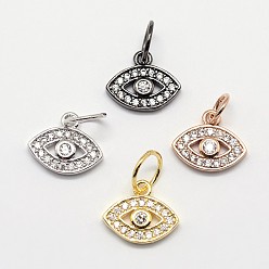 Mixed Color CZ Brass Micro Pave Cubic Zirconia Evil Eye Charms, Mixed Color, 9x11x2mm, Jump Ring: 5x0.8mm