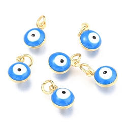 Dark Blue Brass Enamel Charms, Real 18K Gold Plated, Long-Lasting Plated, with Jump Ring, Evil Eye, Dark Blue, 9.5x6.5x4.5mm, Hole: 2.5mm