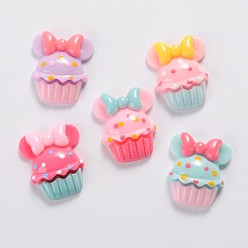 Mixed Color Scrapbook Embellishments Flatback Cute Cupcake with Bows Plastic Resin Cabochons, Mixed Color, 20x16x5mm