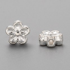 Argent Alliage de style tibétain 3 d perles de fleurs, sans cadmium et sans plomb, argenterie, 7x3.5mm, Trou: 1mm