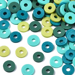 Bleu Vert Perles en fimo faits à la main, perles heishi, pour les fournitures de bricolage bijoux artisanat, disque / plat rond, sarcelle, 6x1mm, Trou: 2mm, environ26000 pcs / 1000 g