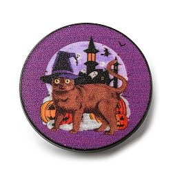 Púrpura Broche de aleación con tema de halloween, alfiler de gato, púrpura, 30x2 mm