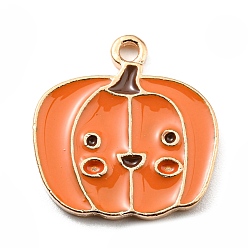 Pumpkin Thanksgiving Day Alloy Enamel Pendants, Light Gold, Pumpkin, 19x18x1.5mm, Hole: 1.7mm