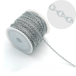 Stainless Steel Color 304 Stainless Steel Cable Chains, Soldered, without Spool/Card Paper, Flat Oval, Stainless Steel Color, 3x2.3x0.5mm, about 6.56 Feet(2m)/strand