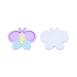 Lilac Printed Acrylic Cabochons, Rubberized Style, Butterfly, Lilac, 39x41x2mm