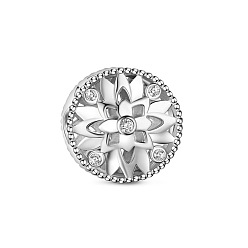 Clear TINYSAND 925 Sterling Silver Fresh Daisy Charm Cubic Zirconia European Beads, Clear, 12.35x9.46mm, Hole: 4.67mm