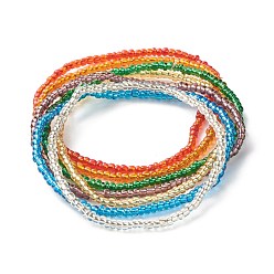 Couleur Mélangete Ensemble de bracelets de cheville en perles de verre bling, bracelets de cheville empilables en perles fines délicates pour femmes, couleur mixte, diamètre intérieur: 2-5/8 pouce (6.6 cm), 7 pièces / kit
