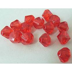 Roja Bicone facetas granos de acrílico transparentes, teñido, rojo, 6 mm, agujero: 1 mm, Sobre 5800 unidades / 500 g