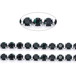Emerald 304 Stainless Steel Rhinestone Strass Chains, with Spool, Rhinestone Cup Chains, Stainless Steel Color, Emerald, 3x3x2.7mm, about 32.8 Feet(10m)/roll.