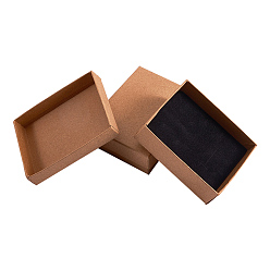 Светло-коричневый Коробки для ювелирных изделий из крафт-бумаги, Для кольца, Ожерелье, с губкой внутри, прямоугольные, загар, 9x7x3 см, внутренний размер: 8.5x6.4x1.7 см