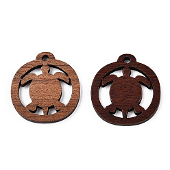 Camel Natural Walnut Wood Pendants, Undyed, Flat Round Charms with Sea Turtle, Camel, 25x23.5x2.5mm, Hole: 2mm