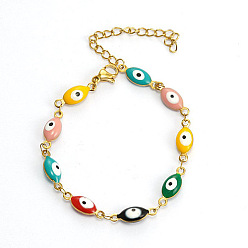 Colorful Evil Eye Stainless Steel Enamel Link Chain Bracelet, Colorful, no size