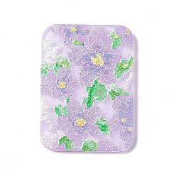 Lilac Embossed Flower Printed Acrylic Pendants, Rectangle Charms, Lilac, 39.5x28.5x2.3mm, Hole: 1.6mm