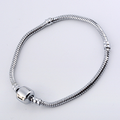 Stainless Steel Color Brass European Style Bracelets for Jewelry Making, Stainless Steel Color, 180x3mm