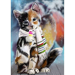 Colorido Kits de pintura de diamantes de gato diy, incluyendo lienzo, diamantes de imitación de resina, bolígrafo adhesivo de diamante, plato de bandeja y arcilla de cola, gato, colorido, 400x300 mm