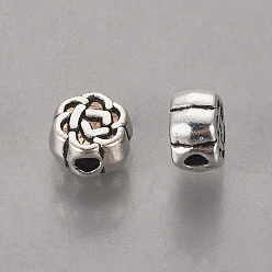 Antique Silver Tibetan Style Alloy Beads, Cadmium Free & Lead Free, Flower, Antique Silver Color, about 5.5mm in diameter, 3mm thick, hole: 1mm