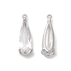 Clear Platinum Brass Pendant, with Glass, Teardrop Charms, Clear, 18.5x6x4mm, Hole: 0.9mm