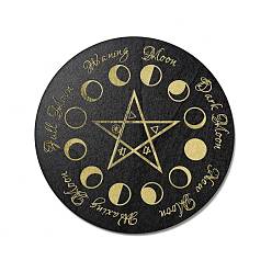 Star Custom Poplar Wood Pendulum Board, Wooden Dowsing Divination Board, for Witchcraft Wiccan Altar Supplies, Flat Round, Black, Star Pattern, 200x4.5mm