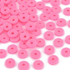 Rose Chaud Perles d'argile polymère faites à la main respectueuses de l'environnement, disque / plat rond, perles heishi, rose chaud, 6x1mm, Trou: 2mm, environ23500 pcs / 1000 g