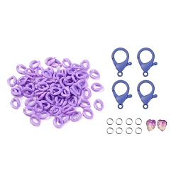 Púrpura Kits de fabricación de cadenas de máscaras de bricolaje, incluyendo 304 anillos de salto de acero inoxidable, anillos de enlace de acrílico opacos, dijes de vidrio transparente y cierres de pinza de langosta de plástico, púrpura, 13.5x10.5x3.5 mm, agujero: 1.2 mm, 94 unidades / bolsa