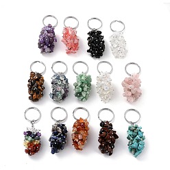 Mixed Stone Natural & Synthetic Gemstone Keychain, with Brass and Iron Findings, Cadmium Free & Lead Free, Platinum, 8.05cm
