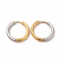 Golden & Stainless Steel Color Two Tone 304 Stainless Steel Huggie Hoop Earrings for Women, Golden & Stainless Steel Color, 18x19x2.5mm, Pin: 1mm