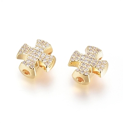 Real 18K Gold Plated Brass Micro Pave Cubic Zirconia Slide Charms, Long-Lasting Plated, Cross, for Religion, Clear, Real 18K Gold Plated, 11.5x11.5x6mm, Hole: 2mm
