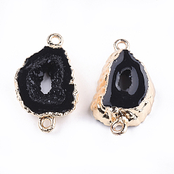 Black Electroplate Druzy Resin Links connectors, with Iron Findings, Nuggets, Black, 26x15~16x6~7mm, Hole: 1mm