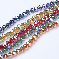 Mixed Color Electroplate Glass Beads Strands, Platinum Plated, Faceted, Rondelle, Mixed Color, 6x5mm, Hole: 1mm, about 85~88pcs/strand, 16.1~16.5 inch(41~42cm)