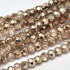 Tan Faceted(32 Facets) Round Transparent Painted Glass Bead Strands, Tan, 4mm, Hole: 1mm, about 100pcs/strand, 14.9 inch