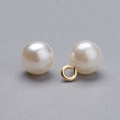 Blanco Colgantes de acrílico de la perla, con lazo de hierro dorado, rondo, blanco, 15x10 mm, agujero: 2.5 mm