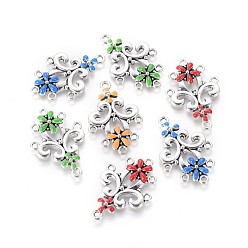 Mixed Color Alloy Chandelier Component Links, Cadmium Free & Lead Free, Enamel Style, Flower, Antique Silver, Mixed Color, 34x22x3mm, Hole: 2mm