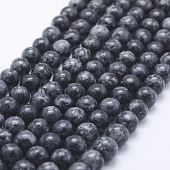Black Natural Larvikite Beads Strands, Dyed, Round, Black, 8~8.5mm, Hole: 1mm, about 47~49pcs/strand, 14.5 inch~14.9 inch(37~38cm)