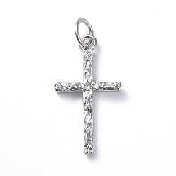 Platinum Brass Micro Pave Cubic Zirconia Pendants, Long-Lasting Plated, Cross, Clear, Real Platinum Plated, 20x11x1.9mm, Hole: 3.5mm