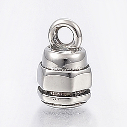Antique Silver 304 Stainless Steel Cord Ends, End Caps, Column, Antique Silver, 12x8x7mm, Hole: 2.5mm, 4mm Inner Diameter
