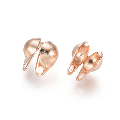 Rose Gold 304 Stainless Steel Bead Tips, Calotte Ends, Clamshell Knot Cover, Rose Gold, 6x4x3mm, Hole: 1mm