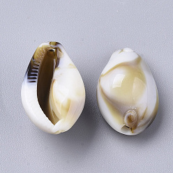 Floral White Acrylic Beads, Imitation Gemstone Style, Cowrie Shell, Floral White, 19.5x12x10mm, Hole: 1.8mm, about 500pcs/500g.