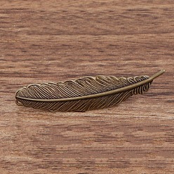 Antique Bronze Iron Feather Hair Pin, Ponytail Holder Statement, Hair Accessories for Women, Antique Bronze, 35mm