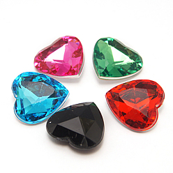 Mixed Color Imitation Taiwan Acrylic Rhinestone Cabochons, Pointed Back & Faceted, Heart, Mixed Color, 12x12x4.5mm, about 500pcs/bag