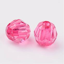 Ярко-Розовый Прозрачные акриловые бусины, граненые, круглые, ярко-розовый, 8 мм, Отверстие : 1.5 мм , около 1800 шт / 500 г