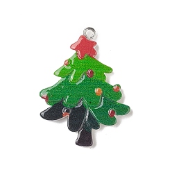 Árbol de Navidad Colgantes de resina opaca con motivos navideños, encantos de navidad, con aros de hierro en tono platino, árbol de Navidad, 36x27x3.5 mm, agujero: 1.8 mm