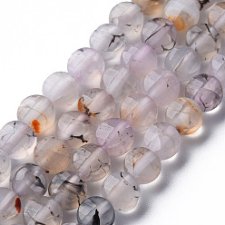 Gainsboro Natural Agate Beads Strands, Dyed & Heated, Faceted, Flat Round, Gainsboro, 6x4mm, Hole: 1mm, about 62pcs/strand, 14.76 inch(37.5cm)
