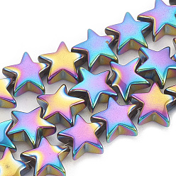 Multi-color Plated Electroplate Non-magnetic Synthetic Hematite Beads Strands, Star, Multi-color Plated, 7~8x7~8x3~3.5mm, Hole: 1mm, about 65pcs/strand, 16.14 inch