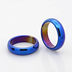 Blue Plated Electroplate Non-Magnetic Synthetic Hematite Wide Band Rings, Blue Plated, 19mm