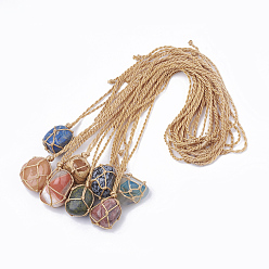 Mixed Stone Adjustable Natural Mixed Stone Pendant Necklaces, with Nylon Cord, Nuggets, 35.3 inch, 2mm, Pendant: 24~32x19~24x17~20mm