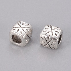 Античное Серебро Разделители для бусин, тибетский стиль, без свинца, без никеля и без кадмия, кубические, античное серебро, 9x9x9 мм, отверстие : 5.5 мм