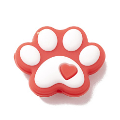 Rouge Empreinte de patte de chien perles de silicone écologiques de qualité alimentaire, perles à mâcher pour les jouets de dentition, Diy soins infirmiers colliers faisant, rouge, 24x29.5x8.3mm, Trou: 2mm