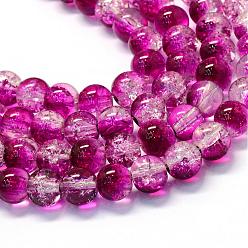 Rouge Violet Moyen Cuisson peint verre craquelé transparent brins de perles rondes, support violet rouge, 4.5~5mm, Trou: 1mm, Environ 210 pcs/chapelet, 31.4 pouce