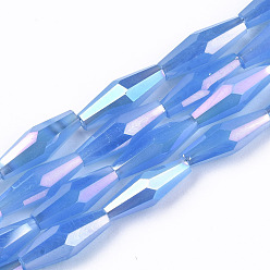 Bleu Bleuet Perles en verre electroplate, de couleur plaquée ab , imitation verre de jade, toupie avec facettes, bleuet, 12x4mm, Trou: 0.8mm, Environ 59~60 pcs/chapelet, 27.56 pouce (70 cm)