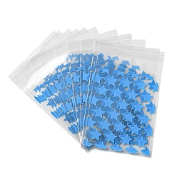 Sky Blue Rectangle PE Plastic Cellophane Bags, Star Pattern, Sky Blue, 13x8cm